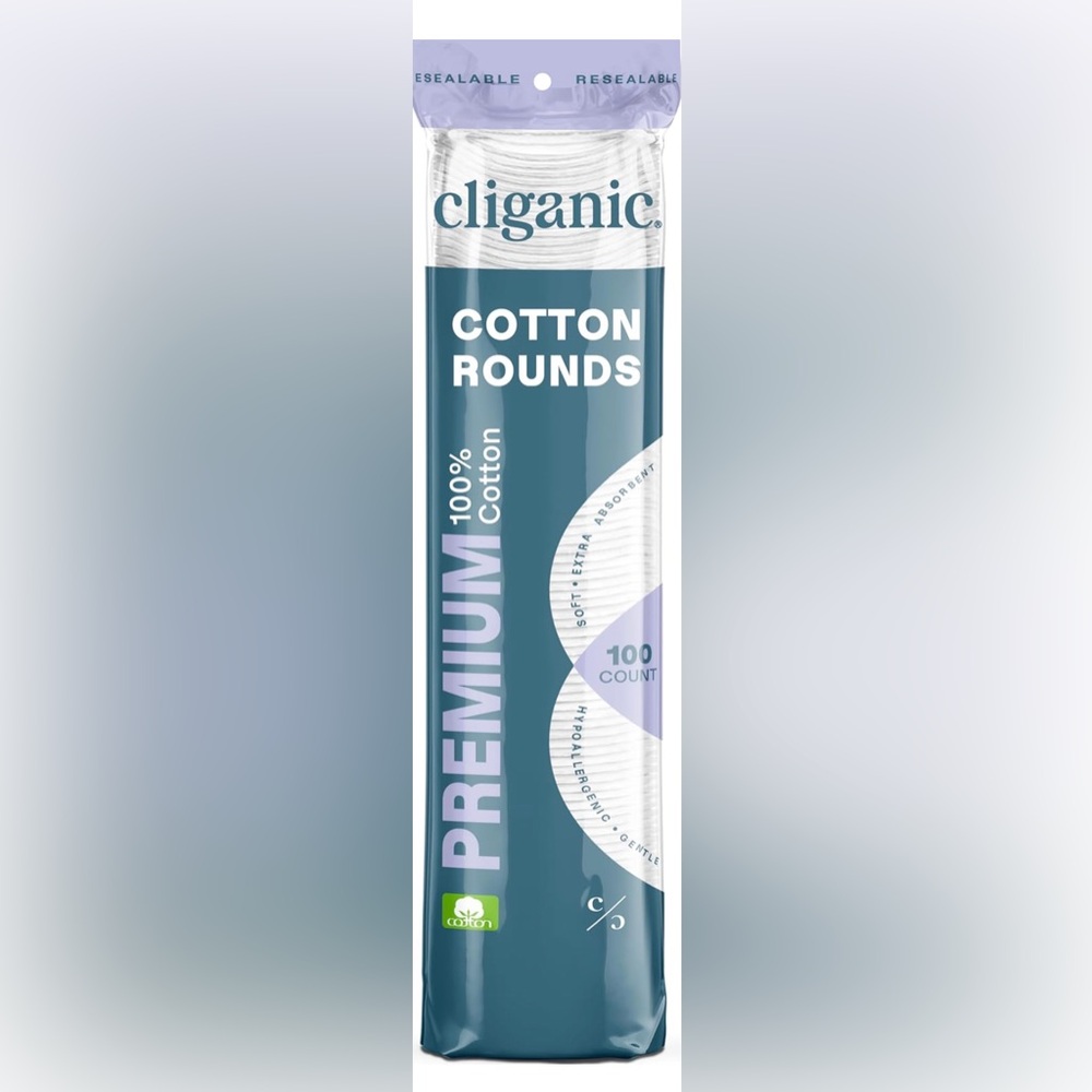 CLIGANIC NIB 100% ORGANIC COTTON ROUNDS 1 PACK 100 COUNT